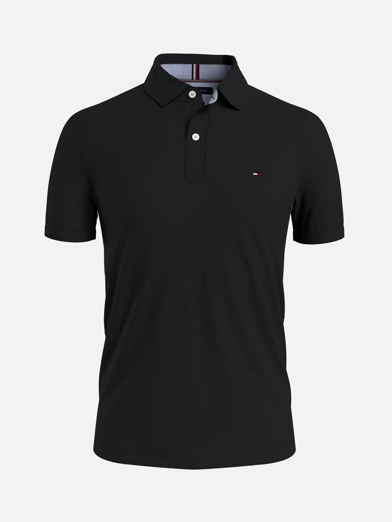 Férfi Tommy Hilfiger Slim fit tommy Polos Fekete | HU 1098UZG